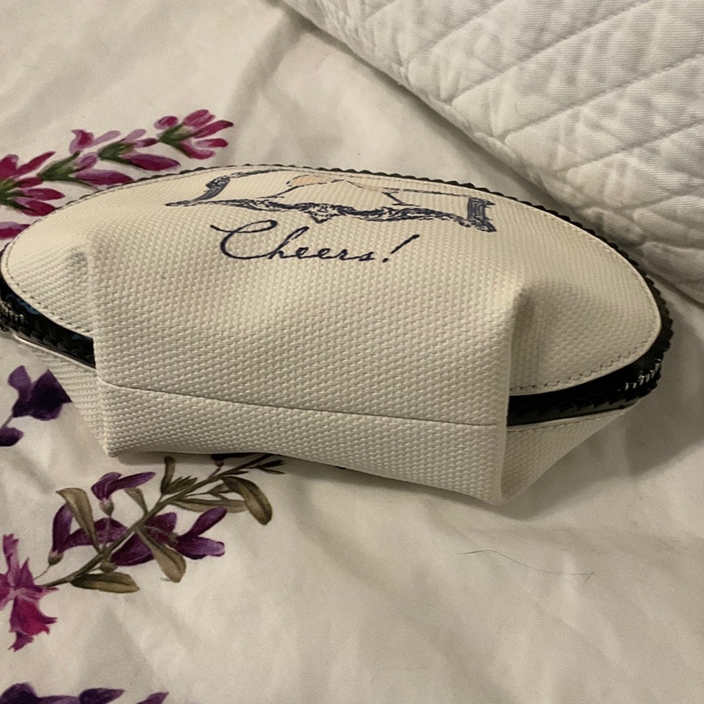 My Flat in London White Canvas Cosmetic Pouch with Navy Script - Picture 3 of 4
